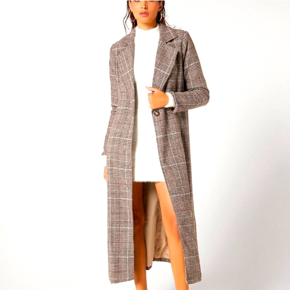 Single button plaid blazer coat